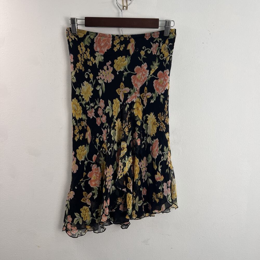 Vtg Y2K Women's Skirt Floral 100% Silk Allison Taylor Size Small Lined Romantic